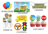 Wheels on the Bus Theme Birthday Party Combo Kit with Backdrop & Decorations