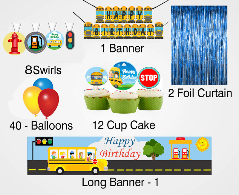 Wheels on the Bus Theme Birthday Party Decoration Kit