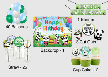 Panda Theme Birthday Party Combo Kit with Backdrop & Decorations