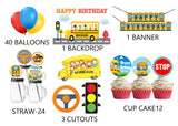 Wheels on the Bus Theme Birthday Party Combo Kit with Backdrop & Decorations