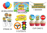 Wheels on the Bus Theme Birthday Party Combo Kit with Backdrop & Decorations