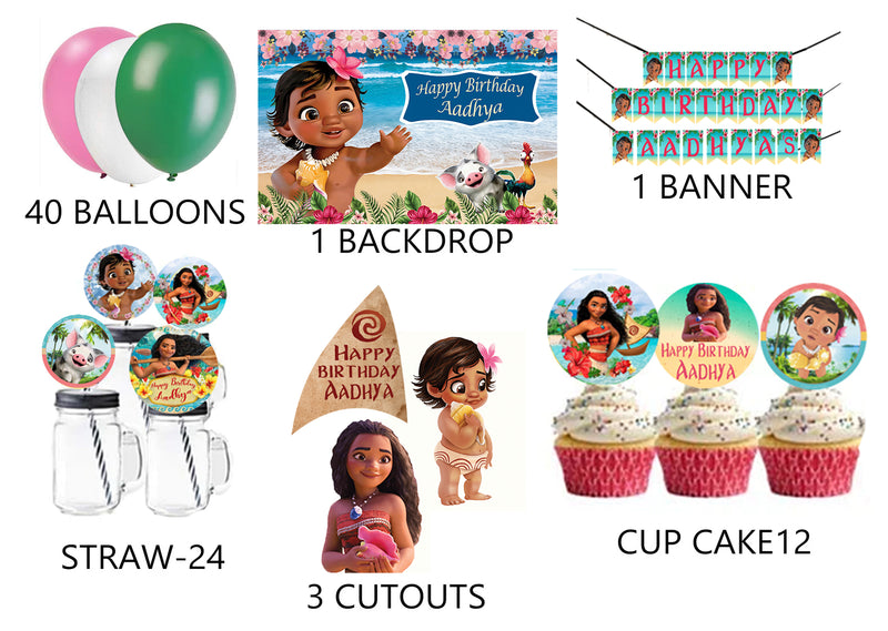 Moana Theme Birthday Party Combo Kit with Backdrop & Decorations