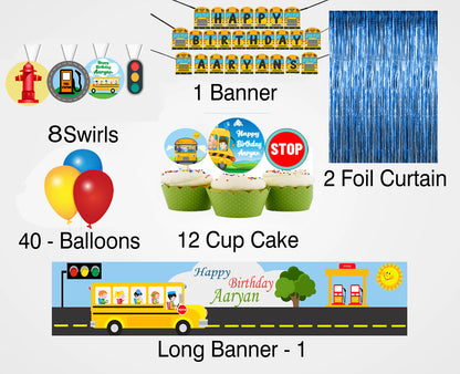 Wheels on the Bus Theme Birthday Party Decoration Kit