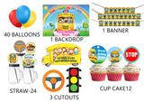 Wheels on the Bus Theme Birthday Party Combo Kit with Backdrop & Decorations