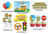 Wheels on the Bus Theme Birthday Party Combo Kit with Backdrop & Decorations