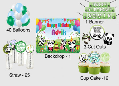 Panda Theme Birthday Party Combo Kit with Backdrop & Decorations