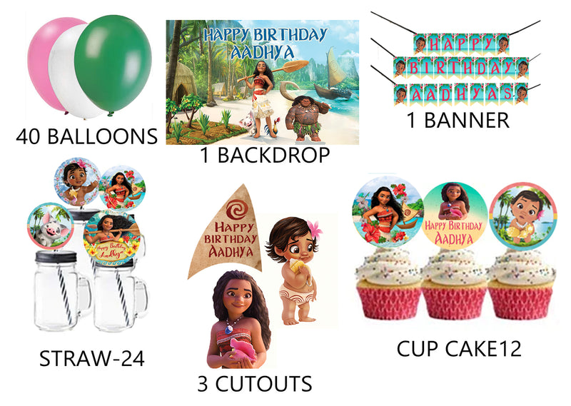 Moana Theme Birthday Party Combo Kit with Backdrop & Decorations