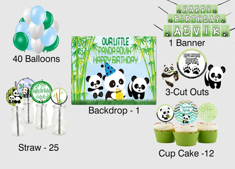 Panda Theme Birthday Party Combo Kit with Backdrop & Decorations