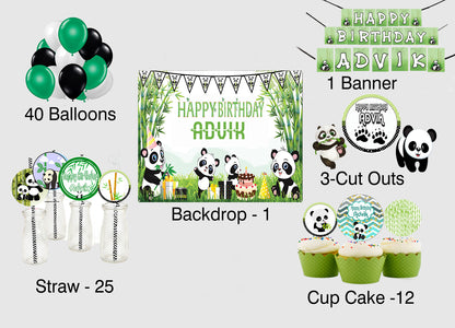 Panda Theme Birthday Party Combo Kit with Backdrop & Decorations