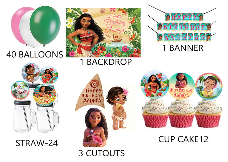 Moana Theme Birthday Party Combo Kit with Backdrop & Decorations