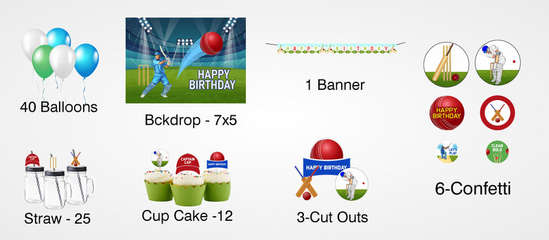 Cricket Theme Birthday Party Combo Kit with Backdrop & Decorations