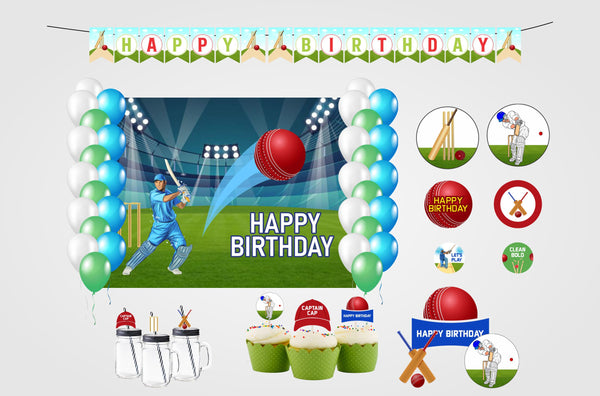 Cricket Theme Birthday Party Combo Kit with Backdrop & Decorations