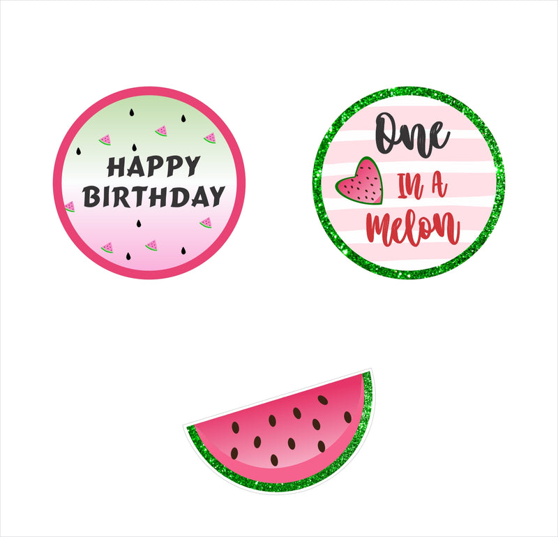 One In A Melon Theme Birthday Party Cupcake Toppers for Decoration 