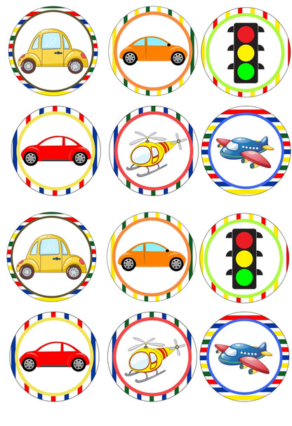 Transport Theme Birthday Party Cupcake Toppers for Decoration 