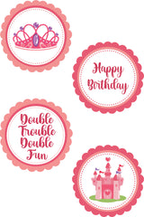 Twin Girls Theme Birthday Party Cupcake Toppers for Decoration