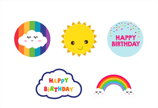 Rainbow Theme Birthday Party Cutouts 