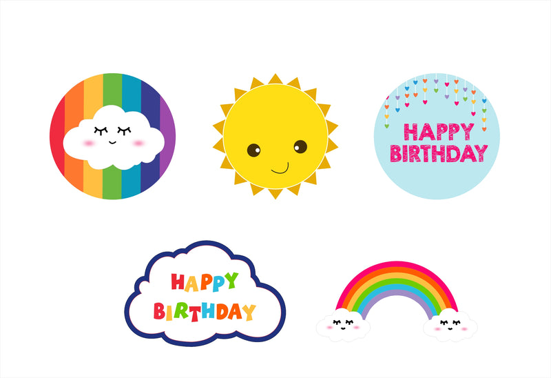 Rainbow Theme Birthday Party Cutouts 