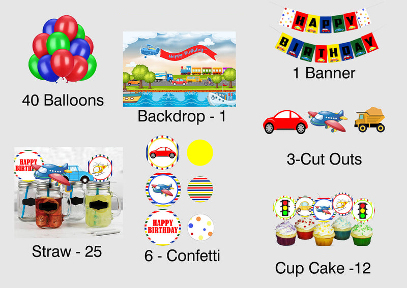 Transport Theme Birthday Party Complete Decoration Kit