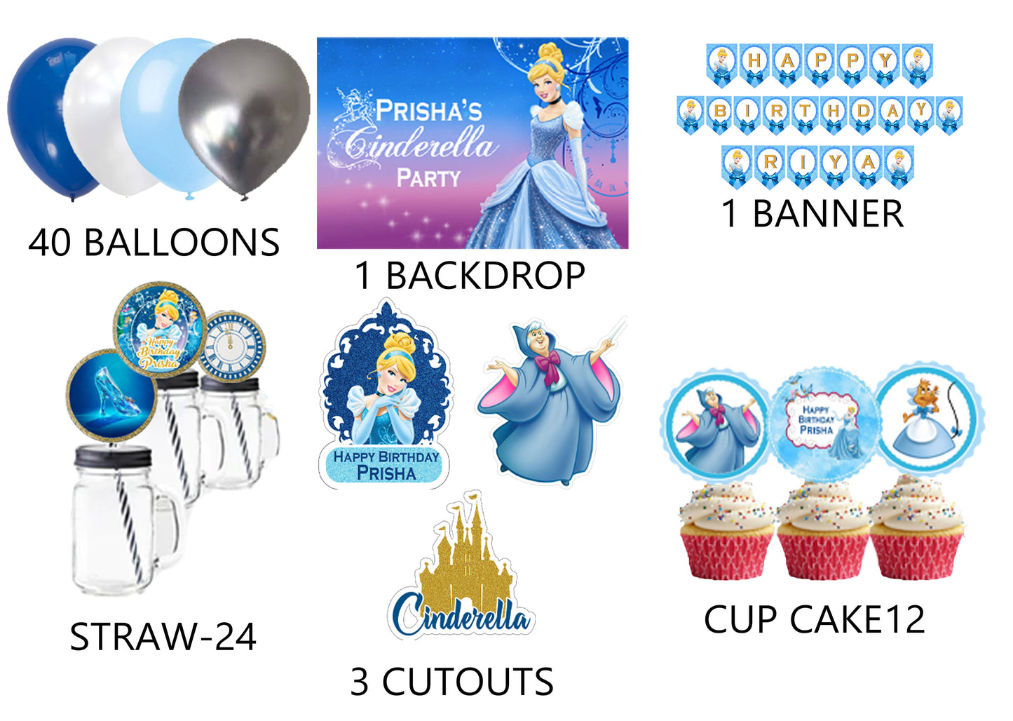 Cinderella Theme Birthday Party Combo Kit with Backdrop & Decorations