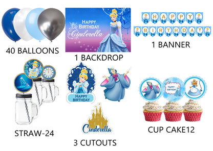 Cinderella Theme Birthday Party Combo Kit with Backdrop & Decorations