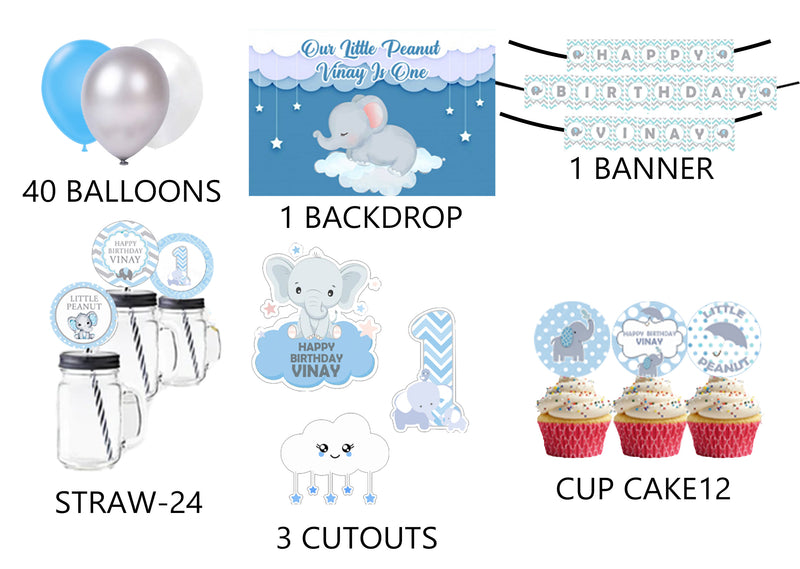 Elephant Theme Birthday Party Combo Kit with Backdrop & Decorations