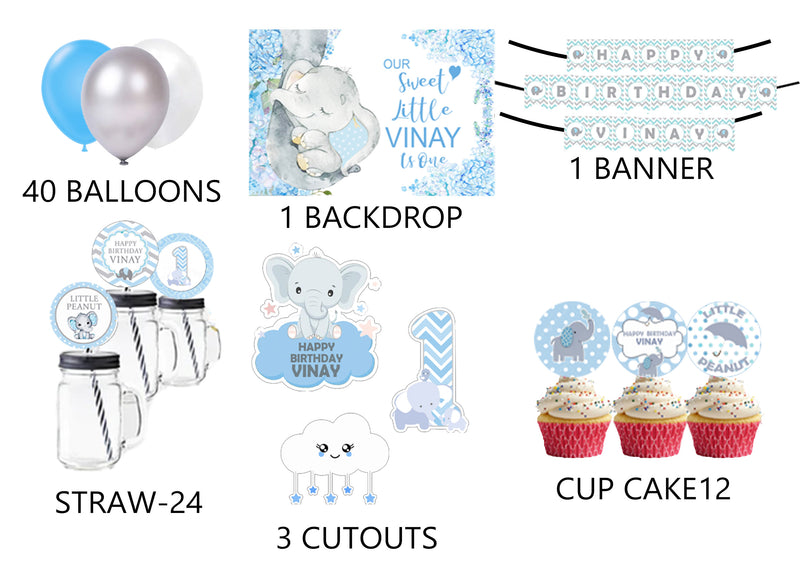 Elephant Theme Birthday Party Combo Kit with Backdrop & Decorations