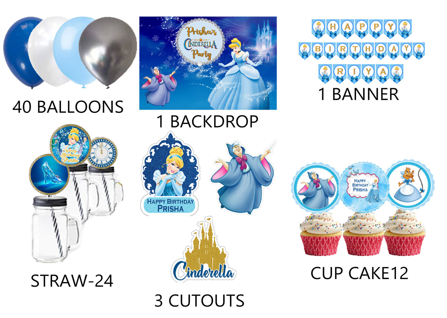 Cinderella Theme Birthday Party Combo Kit with Backdrop & Decorations