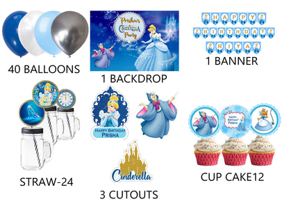 Cinderella Theme Birthday Party Combo Kit with Backdrop & Decorations