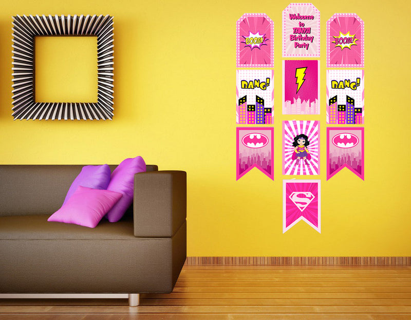 Super Girl Theme Birthday Paper Door Banner for Wall Decoration