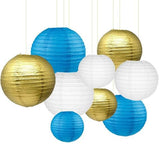 White, Blue And Golden Paper Lanterns -12"Inch Great For Boys Birthday Parties, Boys Baby Welcome