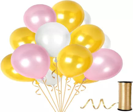 Metallic Pink Golden And White Thick Latex Balloon For Party