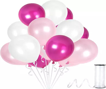 Metallic Latex Balloons  White, Light Pink And Hot Pink  Birthday, Anniversary ,Baby Shower Decoration