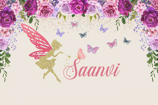 Personalize Butterfly Birthday Backdrop Banner