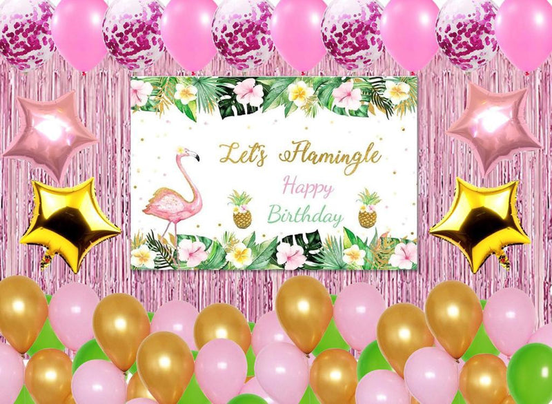 Flamingo Theme Birthday Party Decoration Kit with Backdrop & Balloons