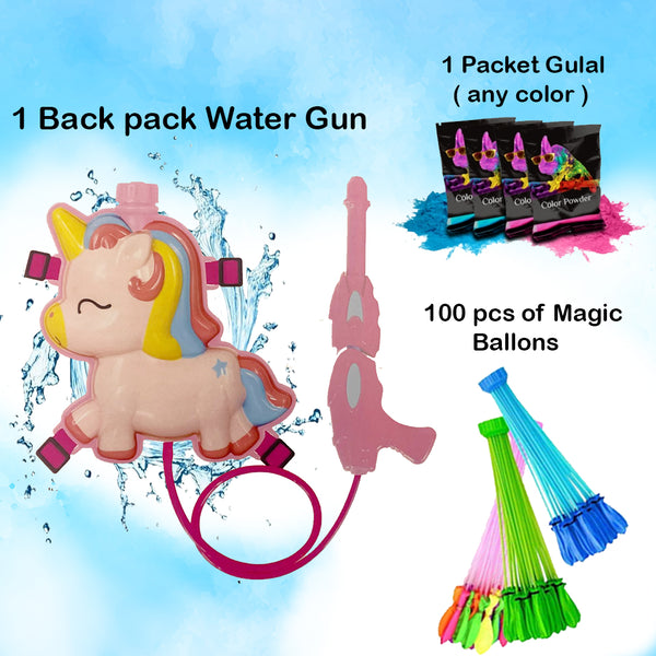 Holi Party Combo-  Unicorn Water Gun ,Water Balloons and Gulal