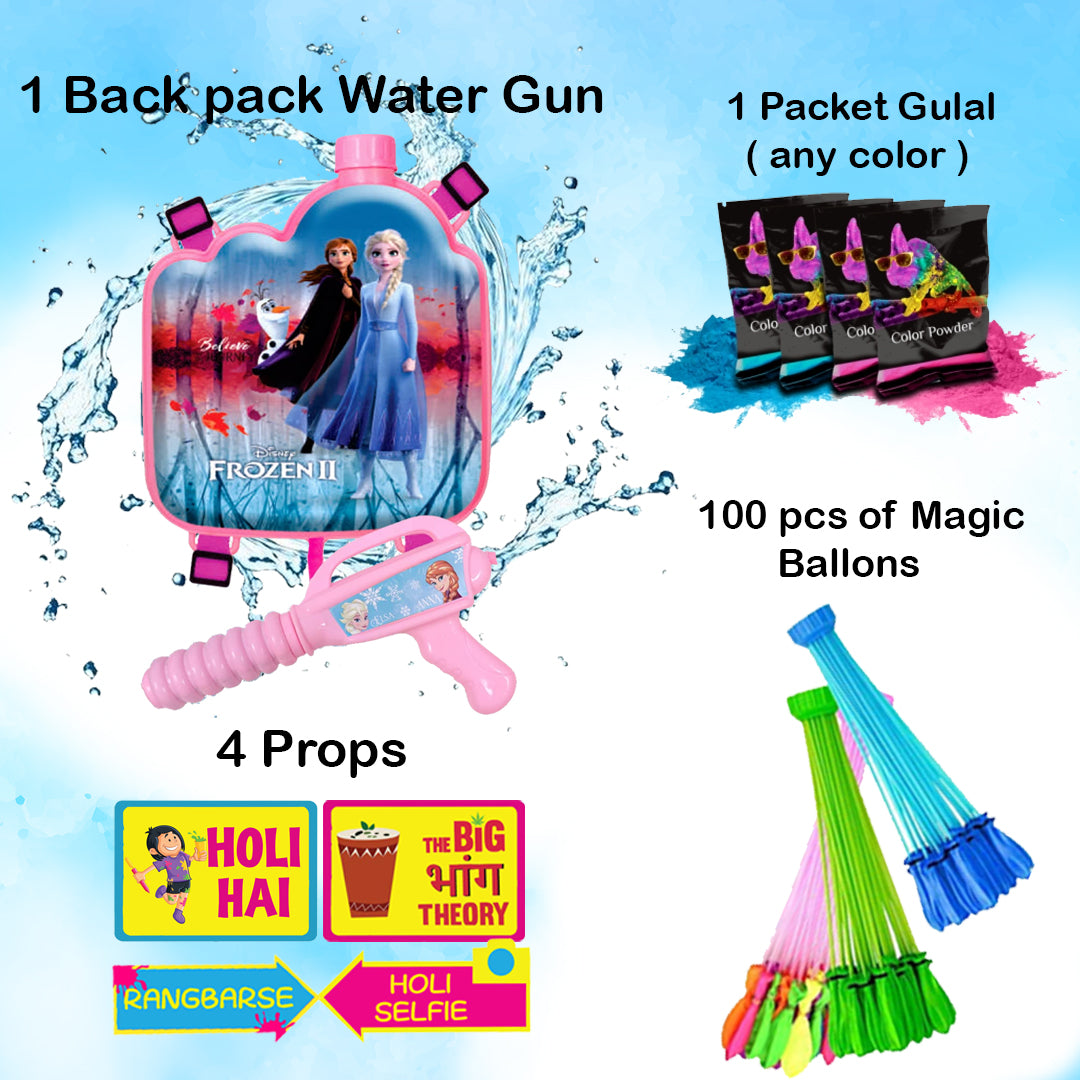 Holi Party Combo-Frozen Water Gun ,Water Balloons, Gulal and Props