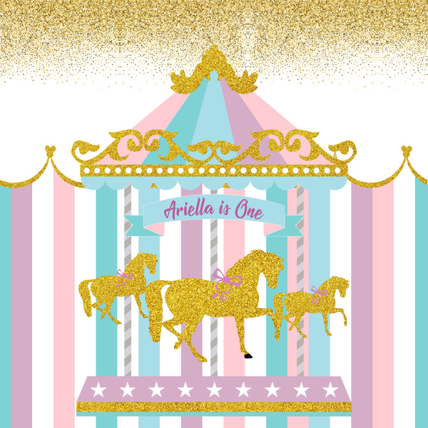 Personalize Carousel Birthday Backdrop Banner