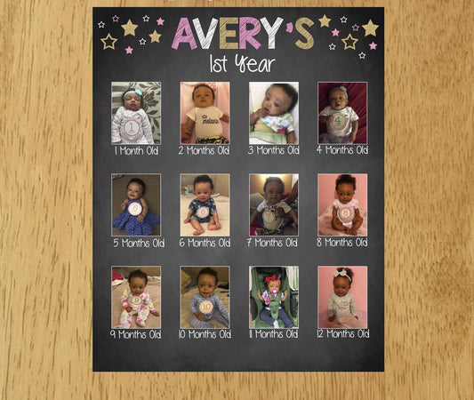 My First Year - Girl Monthly Milestone Photo Photo Milestone Month Board Birthday Decoration