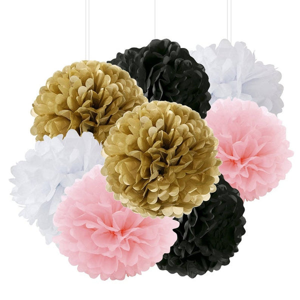 Pink, White, Golden And Black Pompom Flower Decoration