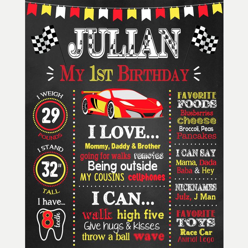 Car Theme Customized Chalkboard/Milestone Board for Kids Birthday Party