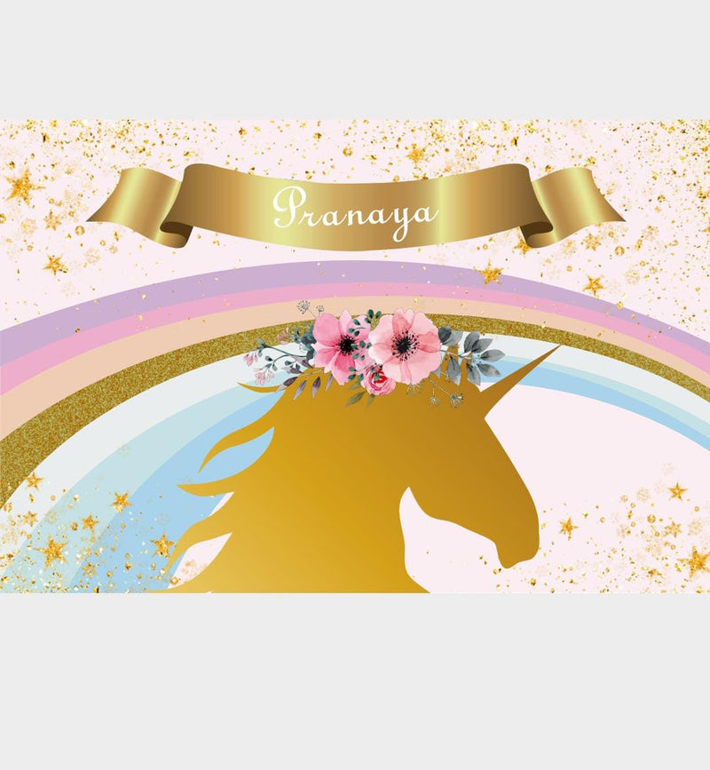 Personalize Unicorn Birthday Party Backdrop Banner