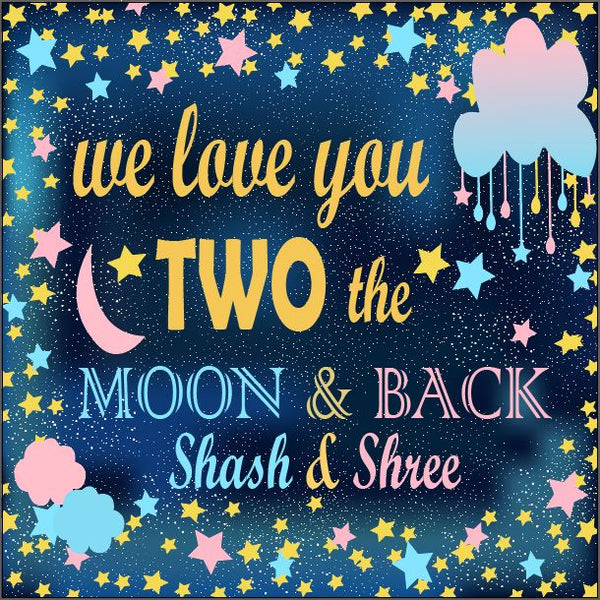 Personalize Twins Two The Moon And Back Backdrop Banner