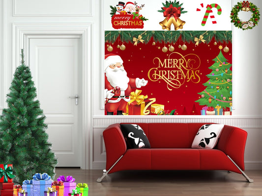 Christmas Party Decorations Kit with Backdrop, Pine Tree 6ft & Cutouts
