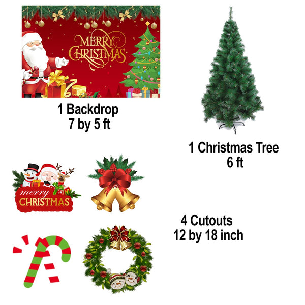 Christmas Party Decorations Kit with Backdrop, Pine Tree 6ft & Cutouts