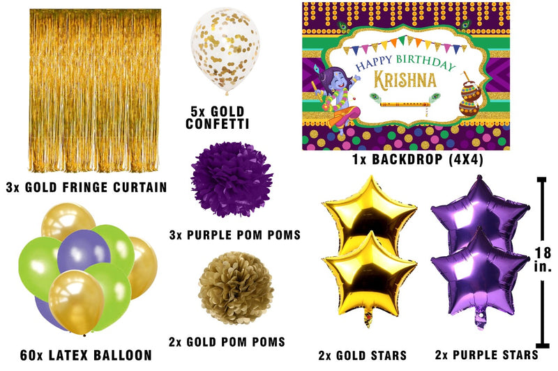 Krishna Theme Complete Decoration Kit with Backdrop with Pom Pom