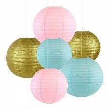 Blue, Golden And Pink Paper Lanterns -12"Inch. Great For Baby Shower Parties, Birthday Parties.