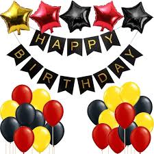 Birthday Party Decorations Kit - Happy Birthday Banner, Star Foil Decorations ,Red ,Yellow And Black Latex Balloons, Perfect Party Supplies