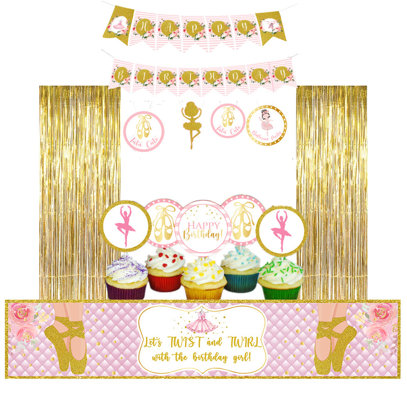 Ballerina Theme  Birthday Party Decoration Kit With Foil Curtain