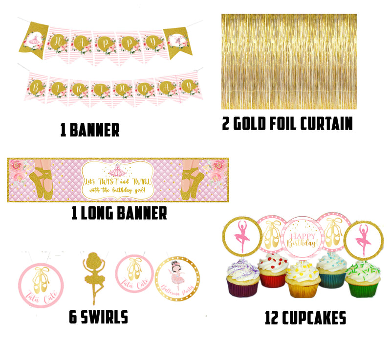 Ballerina Theme  Birthday Party Decoration Kit With Foil Curtain