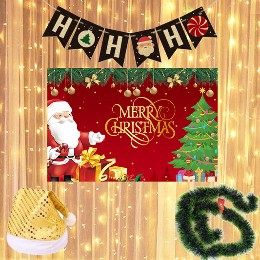 Christmas Party Decorations Complete Set for Christmas Backdrop Banner Garland  and Lights